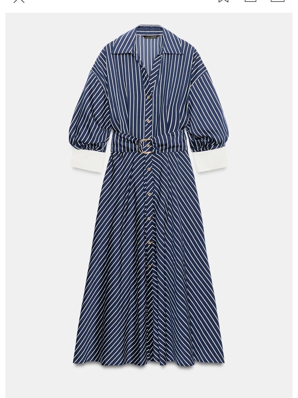 Zara Navy and White Striped Midi Shirt Dress with Belt - Picture 9 of 12